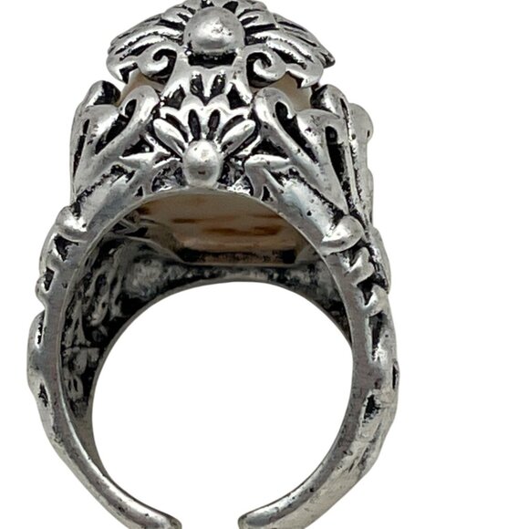 Mens Gothic Skull Ring W/ Floral Engraving Adjustable Open Band Zinc Alloy A75 - Picture 4 of 11